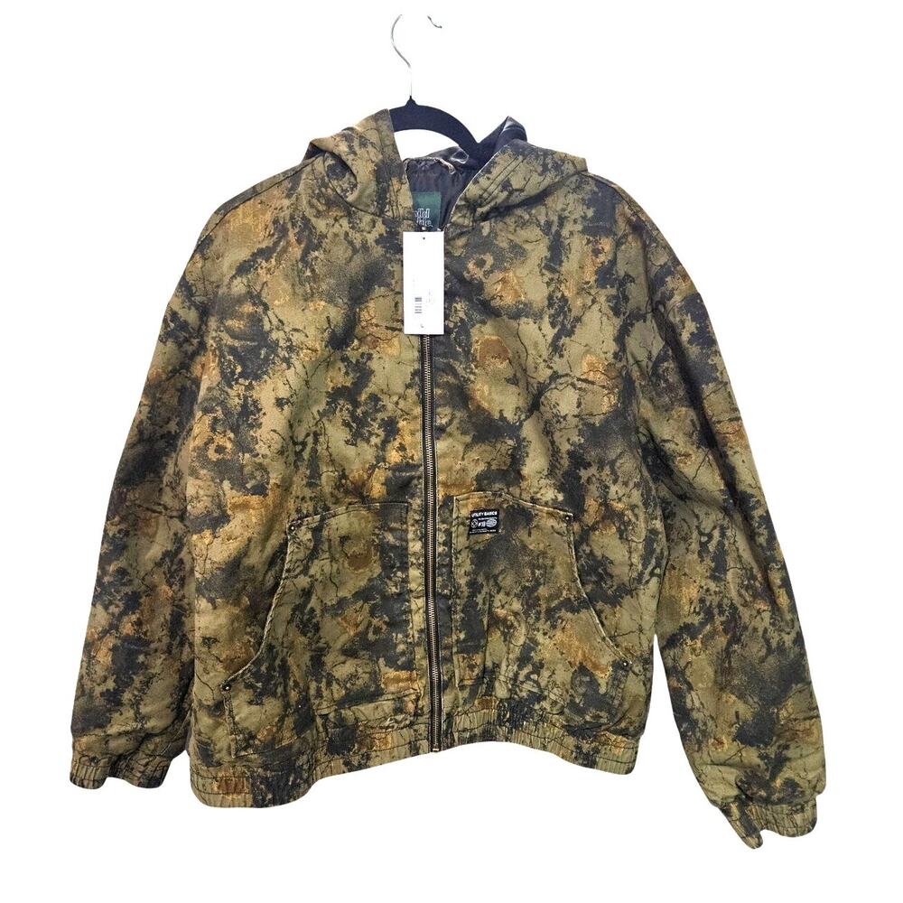 Wild Fable Utility Basics Womens MEDIUM Jacket Coat Military Green Zip Up Hooded